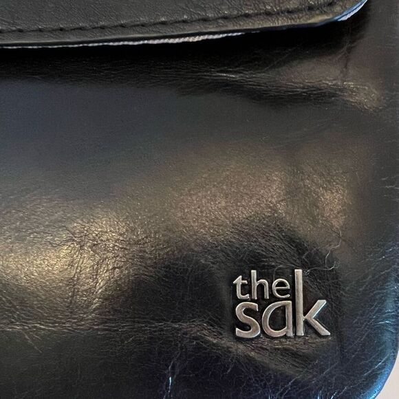 THE SAK Black Leather Crossbody Bag Distressed Tooled *NEW* - Picture 13 of 14
